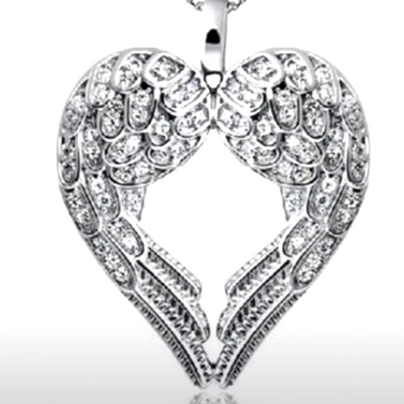 Gorgeous Angel Wings Heart 2 Combined Loves Pendant Stamped 925 Necklace - Picture 1 of 3